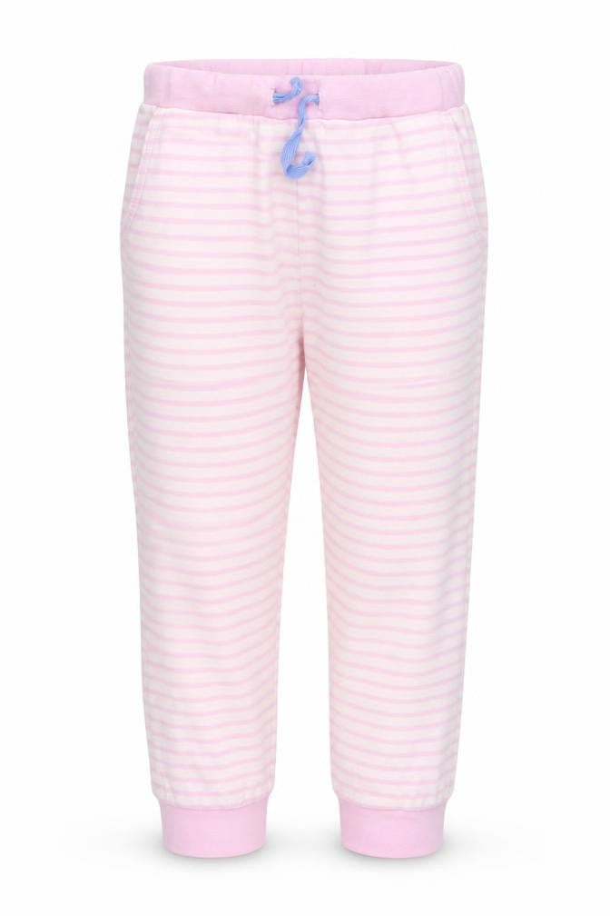 Front view of John Lewis girls’ multicoloured striped capri lounge pants, size 6, years