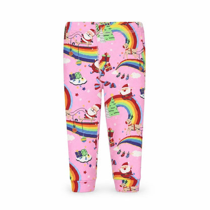 Front view of Next girls’ pink spotted cami pyjama pants, size 12-18, months - rainbows
