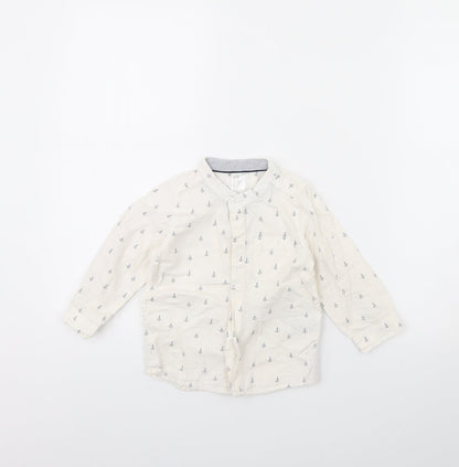 Additional front view of H&M girls’ white spotted basic button-up, size 12, months