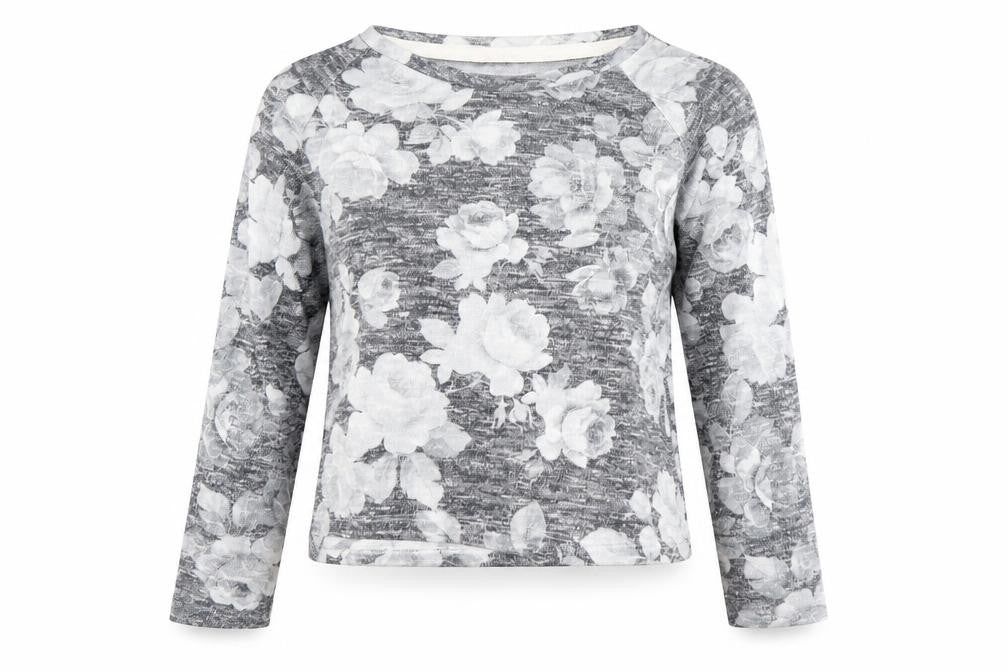 Front view of TALLY WEiJL women’s grey floral jumper, size XS