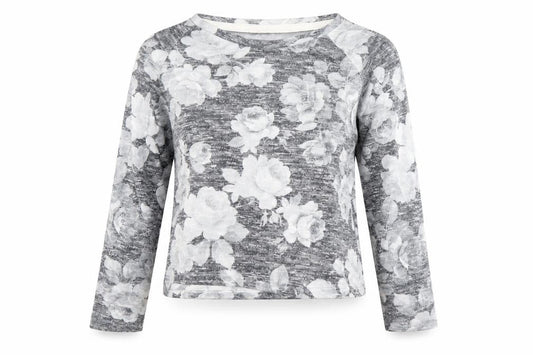 Front view of TALLY WEiJL women’s grey floral jumper, size XS