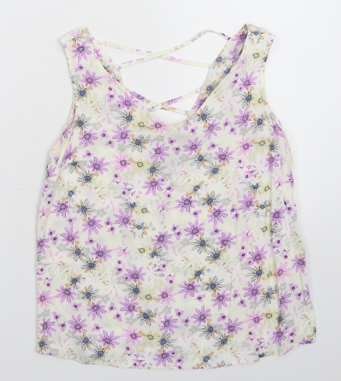 Atmosphere Womens White Floral  Basic Tank Size 12