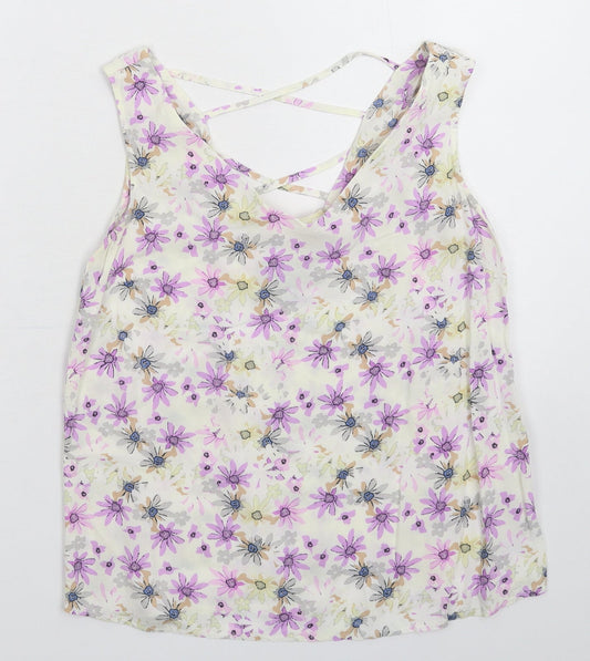 Atmosphere Womens White Floral  Basic Tank Size 12