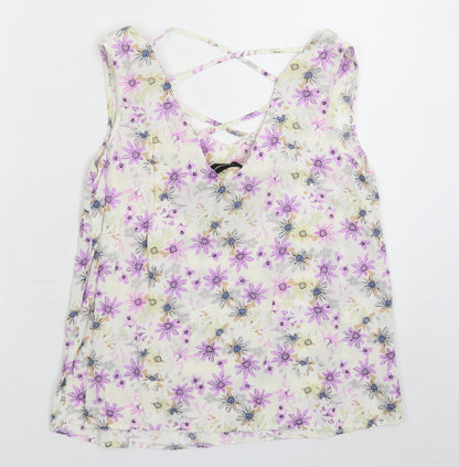 Atmosphere Womens White Floral  Basic Tank Size 12
