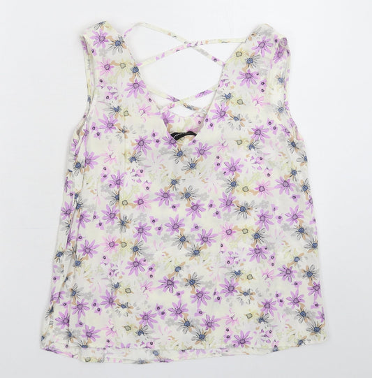 Atmosphere Womens White Floral  Basic Tank Size 12