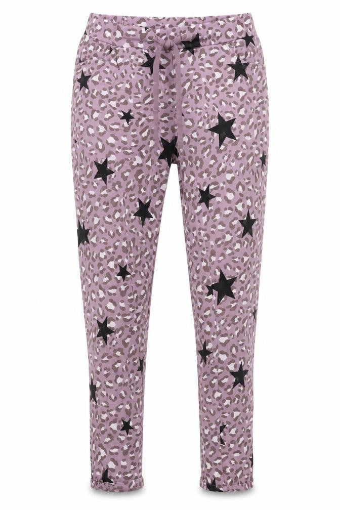 Front view of Blanco women’s grey animal print trousers, size UK 34, in, 27-inch leg