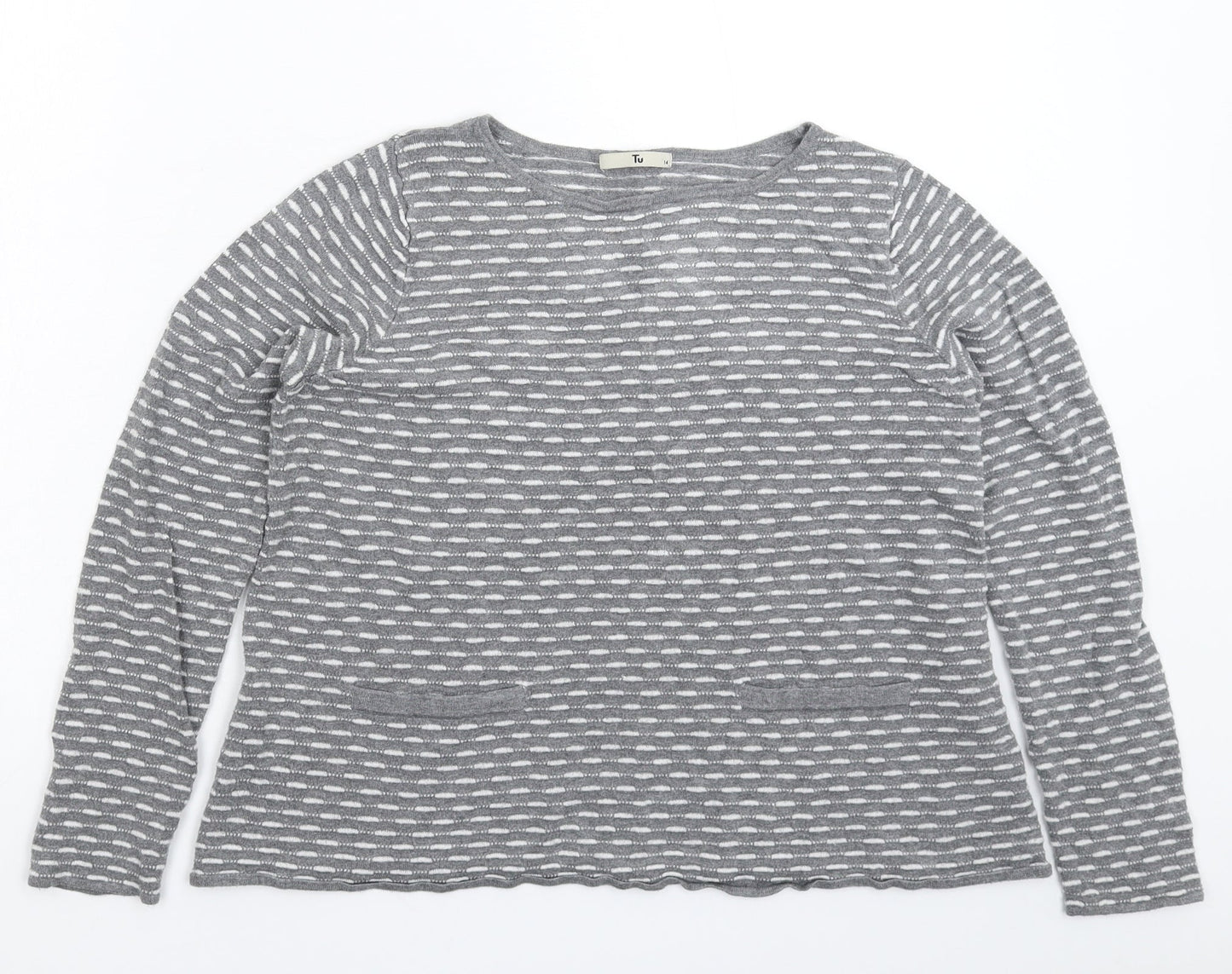 TU Womens Grey Striped Knit Pullover Jumper Size 14