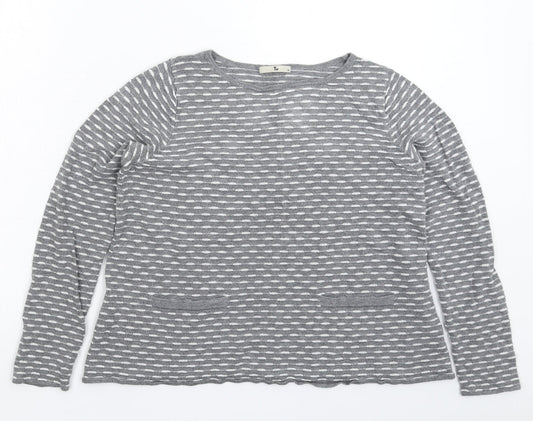 TU Womens Grey Striped Knit Pullover Jumper Size 14