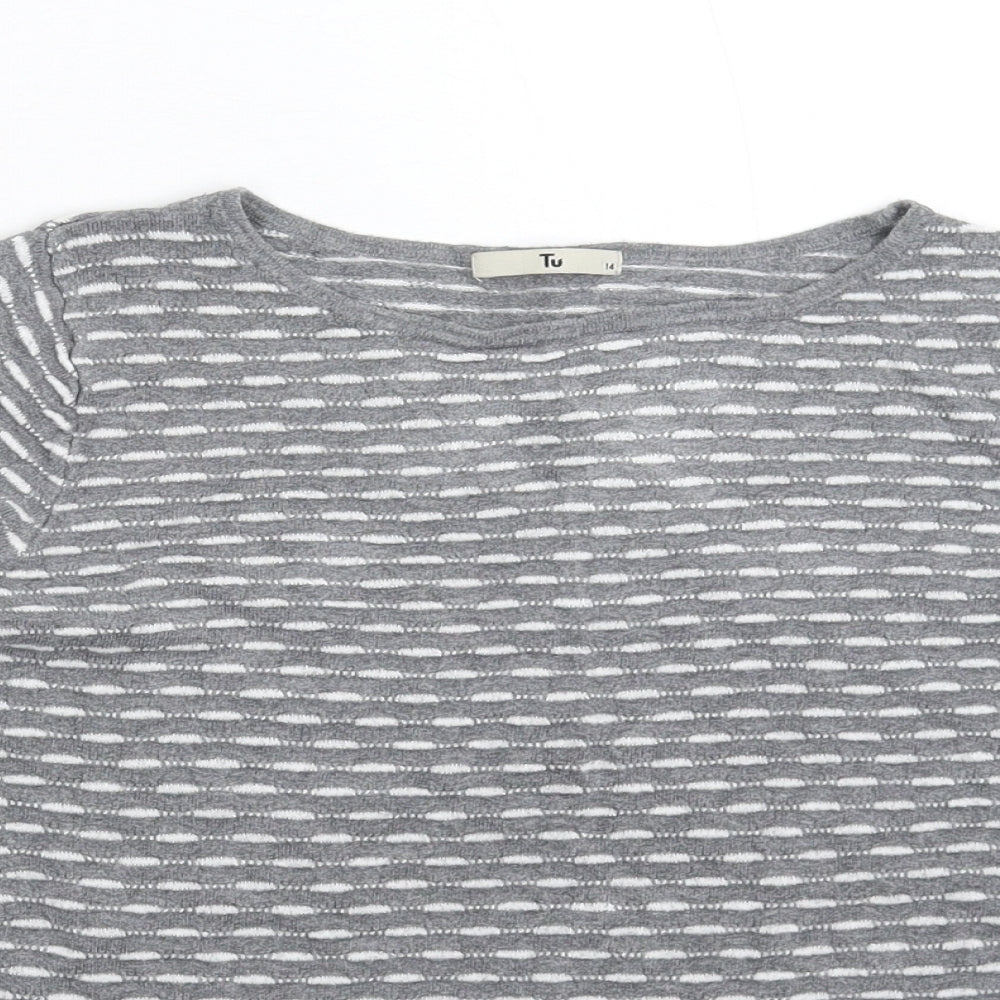 TU Womens Grey Striped Knit Pullover Jumper Size 14