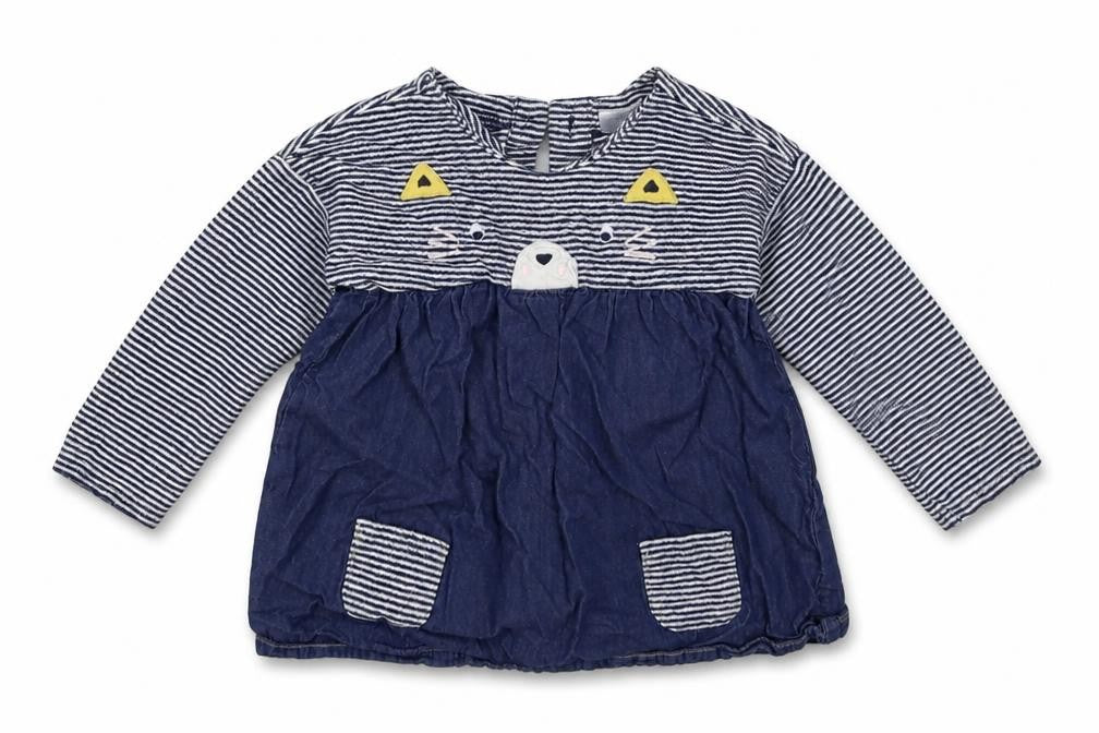 Front view of Next girls’ blue striped fit & flare, size 12-18, months