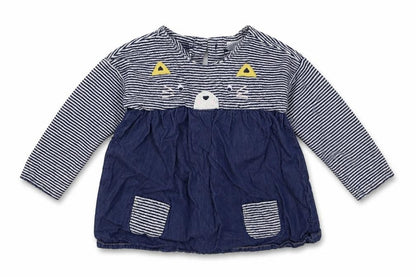 Front view of Next girls’ blue striped fit & flare, size 12-18, months