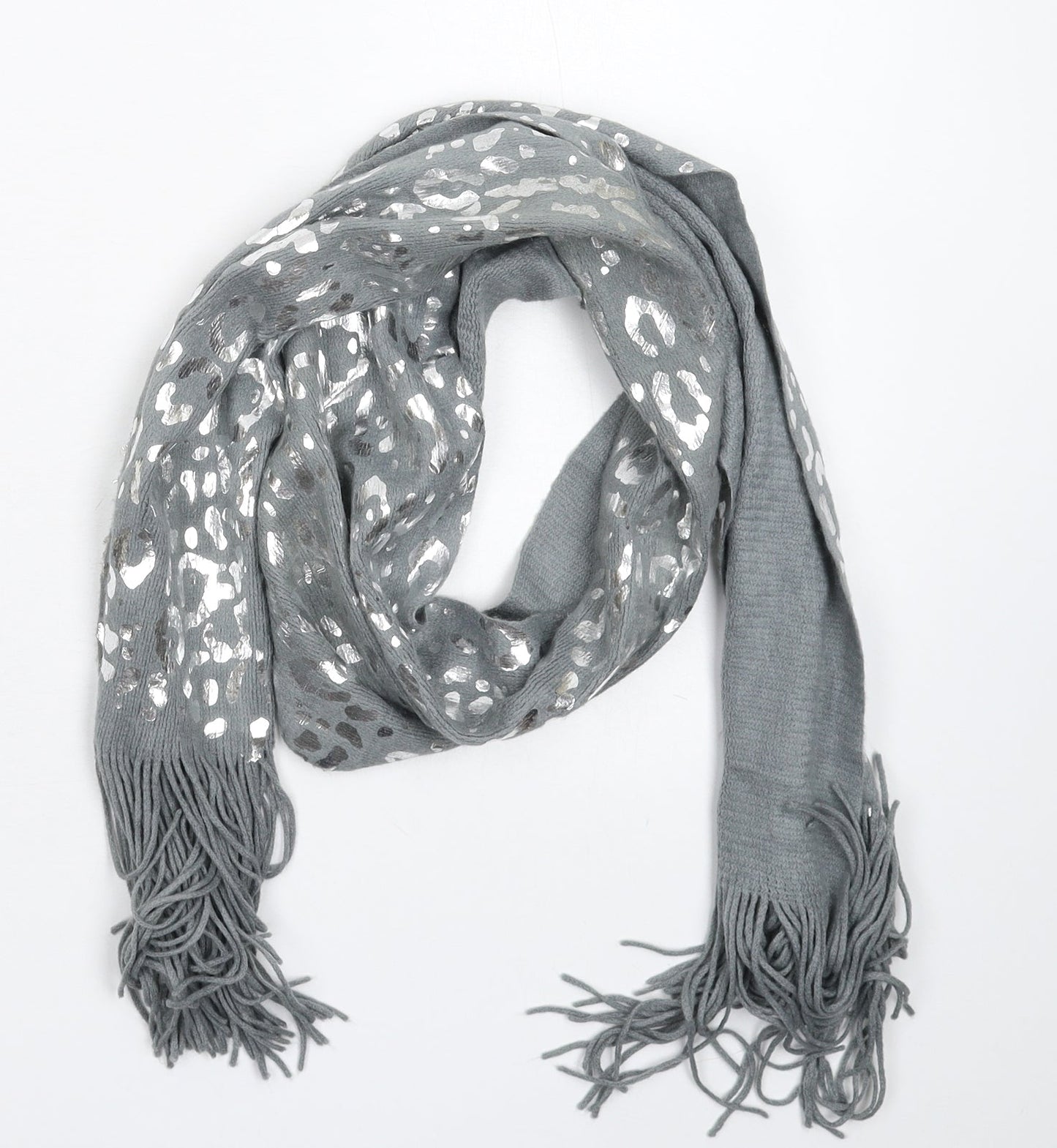 Preworn Womens Grey Animal Print Knit  Scarf