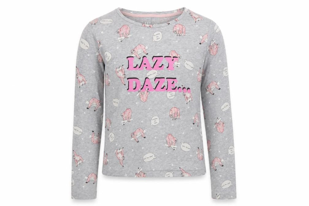 Front view of River Island girls’ grey animal print top pyjama set, size 11-12, years