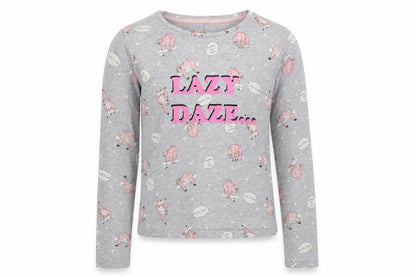 Front view of River Island girls’ grey animal print top pyjama set, size 11-12, years