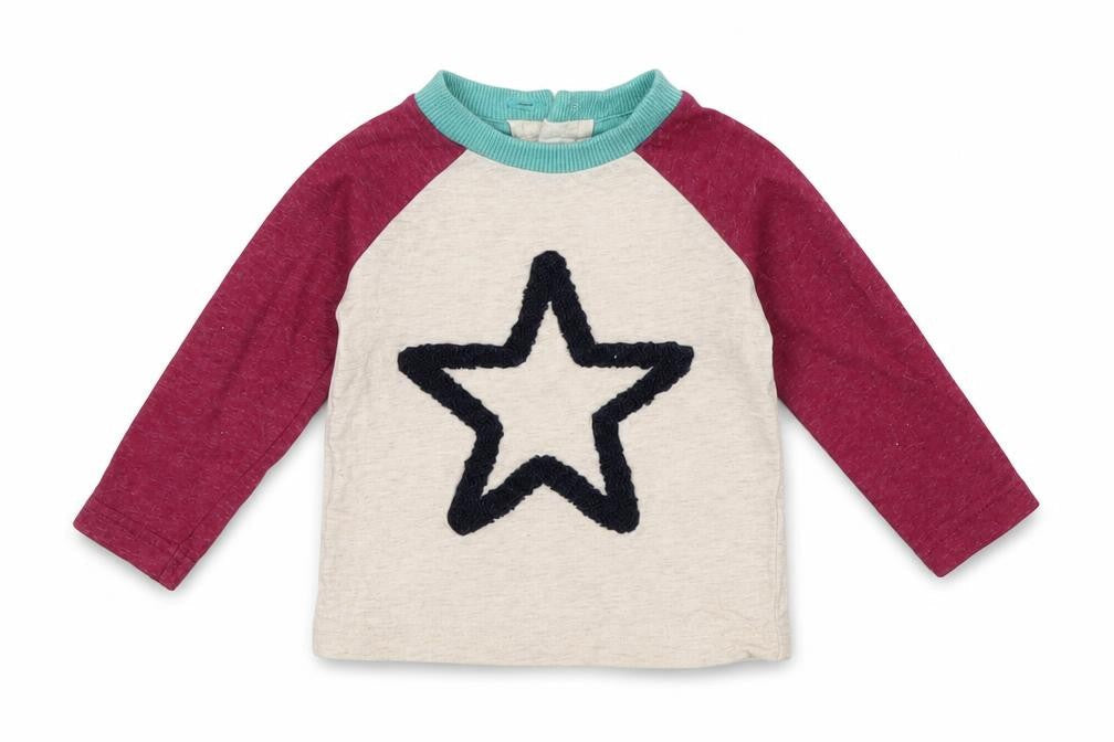 Front view of M&Co girls’ multicoloured geometric basic t-shirt, size 0-3, months