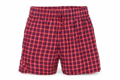 Front view of Tu girls’ red check cut-off shorts, size XS
