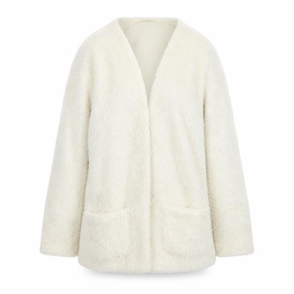 Front view of H&M women’s beige cardigan jumper, size S
