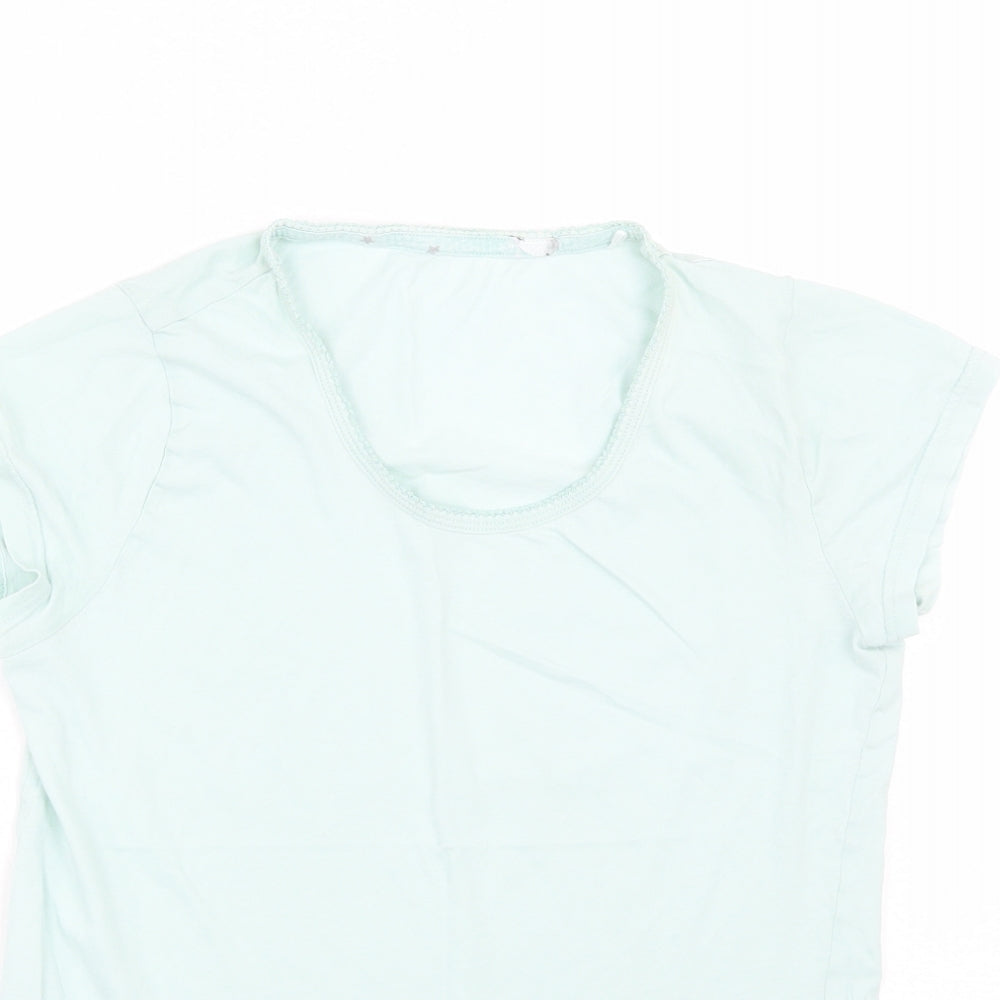 Close-up detail of Marks & Spencer women’s green top pyjama top, size UK 8
