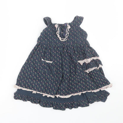 Feu Foney Girls Blue Floral Corduroy Tank Dress  Size 2-3 Years