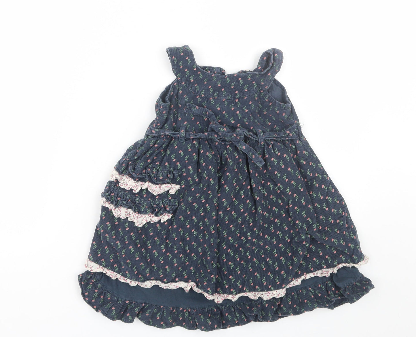 Feu Foney Girls Blue Floral Corduroy Tank Dress  Size 2-3 Years