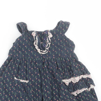 Feu Foney Girls Blue Floral Corduroy Tank Dress  Size 2-3 Years