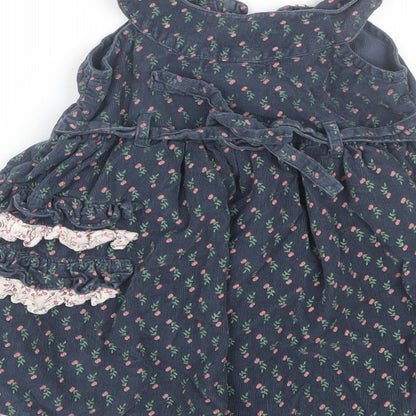 Feu Foney Girls Blue Floral Corduroy Tank Dress  Size 2-3 Years