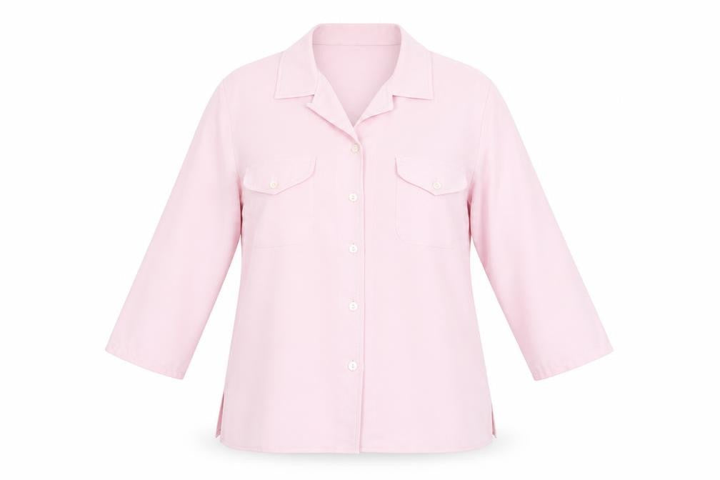Front view of St Michael women’s pink basic button-up, size UK 14