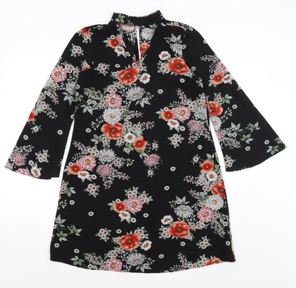 Peacocks Womens Black Floral  A-Line  Size 10