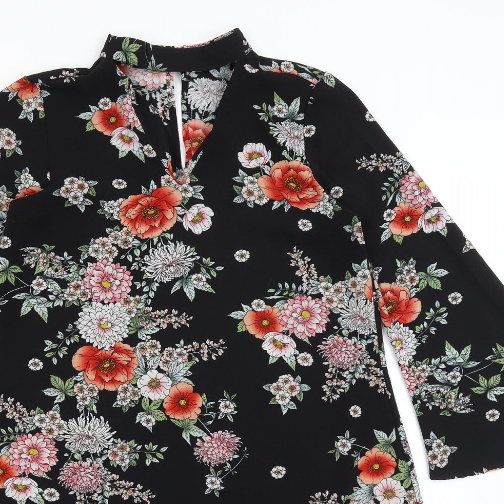 Peacocks Womens Black Floral  A-Line  Size 10