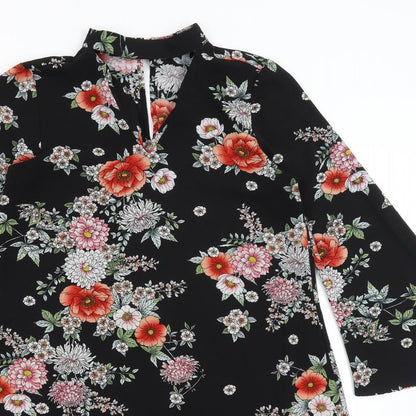 Peacocks Womens Black Floral  A-Line  Size 10