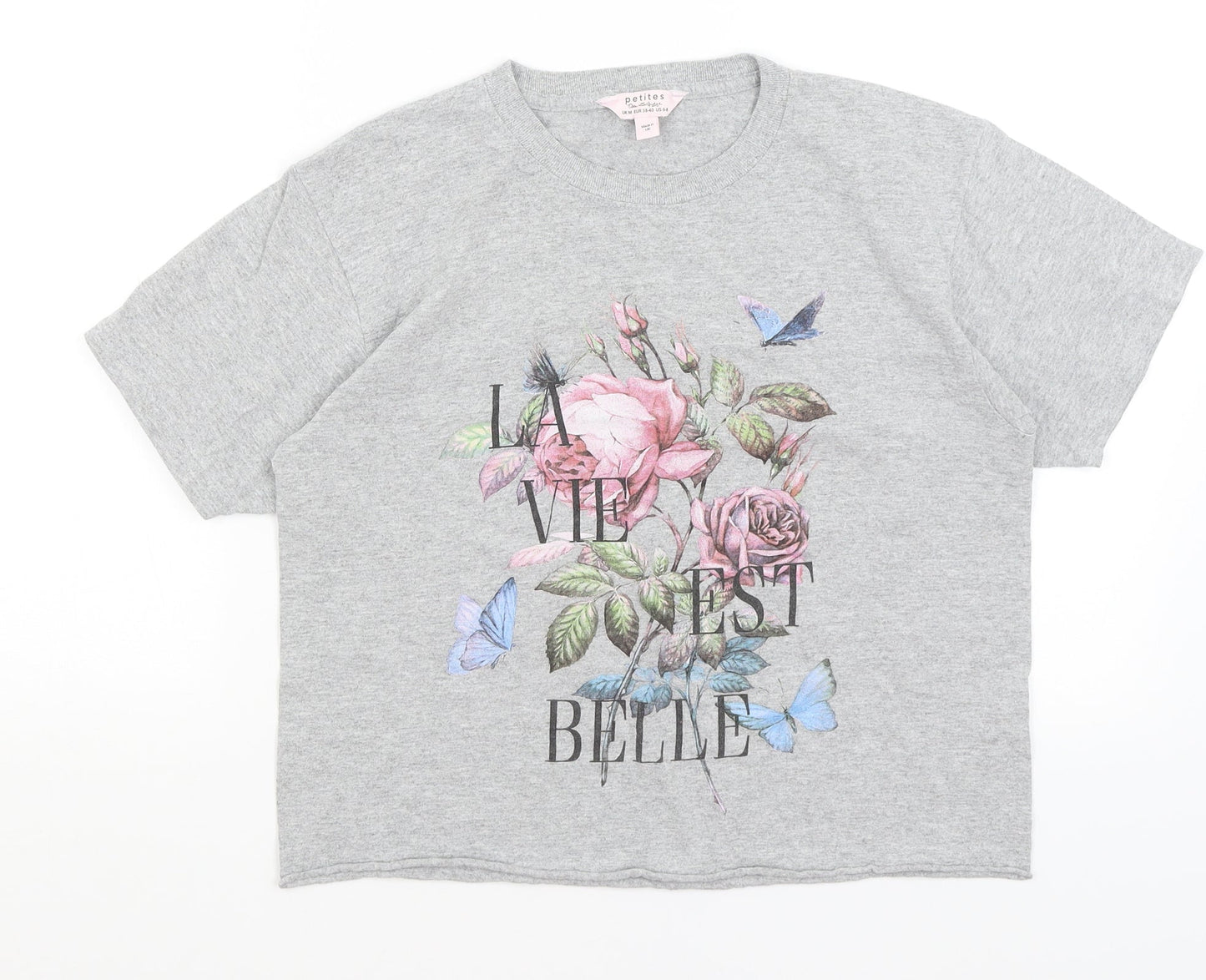 Womens UK Size M Miss Selfridge Grey Cropped T-Shirt