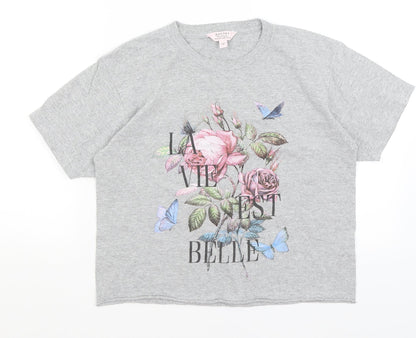 Womens UK Size M Miss Selfridge Grey Cropped T-Shirt
