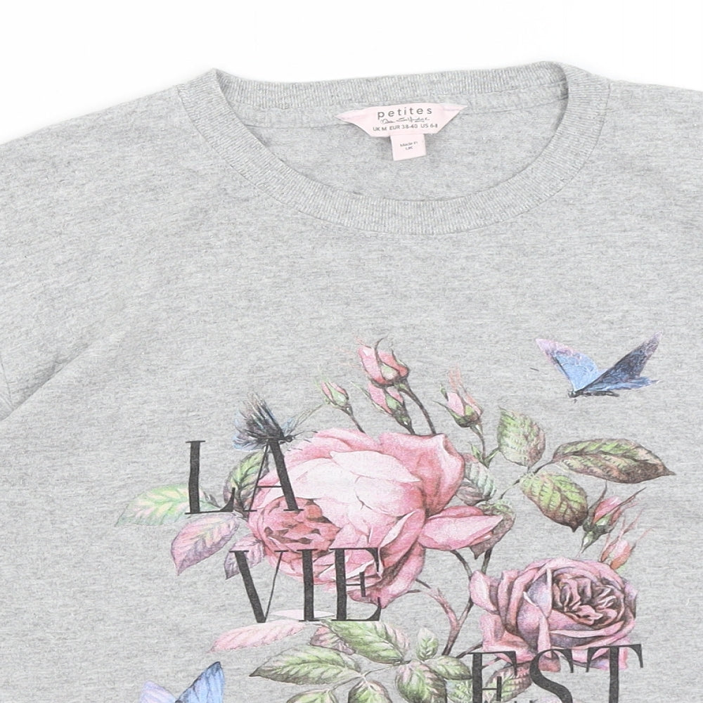 Womens UK Size M Miss Selfridge Grey Cropped T-Shirt