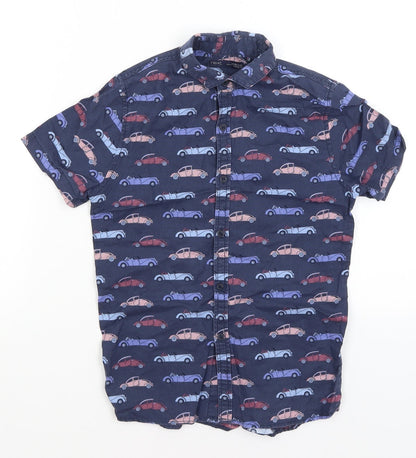 Additional front view of Next boys’ blue basic button-up, size 9, years - cars