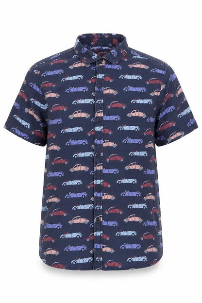 Front view of Next boys’ blue basic button-up, size 9, years - cars