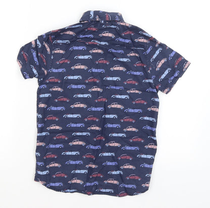 Back view of Next boys’ blue basic button-up, size 9, years - cars