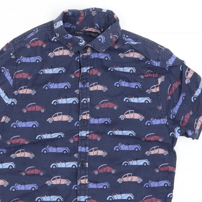 Close-up detail of Next boys’ blue basic button-up, size 9, years - cars