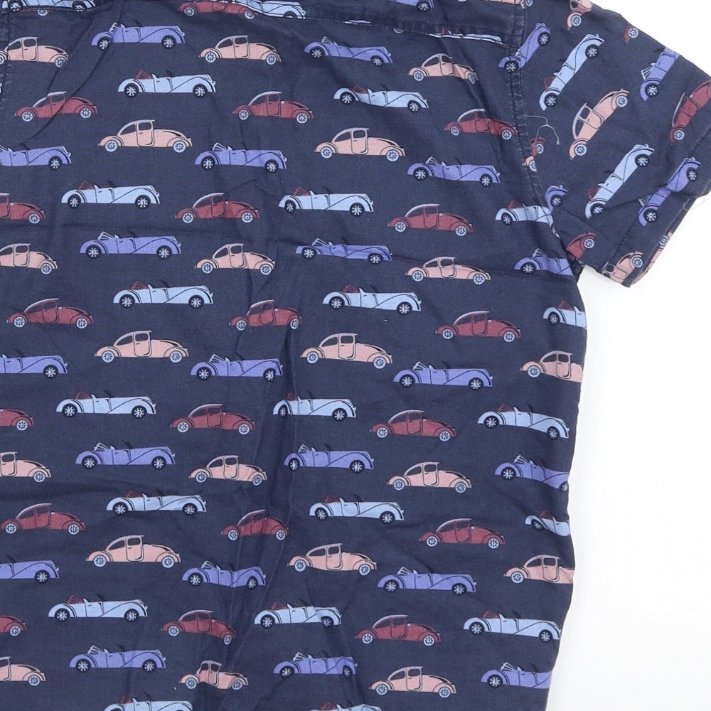 Brand and care label for Next boys’ blue basic button-up, size 9, years - cars
