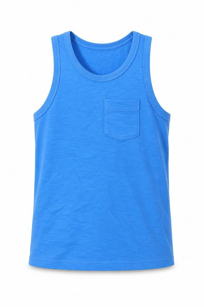 Front view of Marks & Spencer boys’ blue basic tank, size 6-7, years