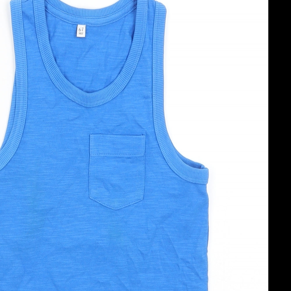 Close-up detail of Marks & Spencer boys’ blue basic tank, size 6-7, years