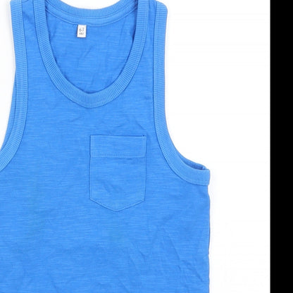 Close-up detail of Marks & Spencer boys’ blue basic tank, size 6-7, years