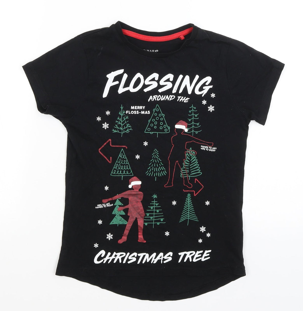 Additional front view of Primark girls’ black basic t-shirt, size 7-8, years - flossing