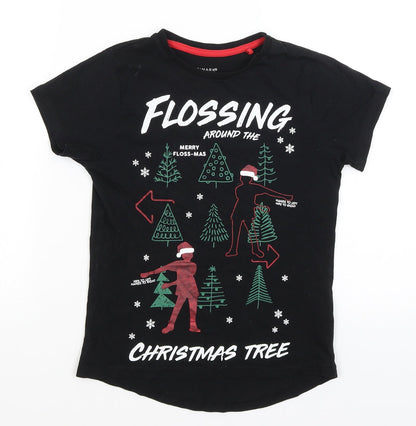 Additional front view of Primark girls’ black basic t-shirt, size 7-8, years - flossing