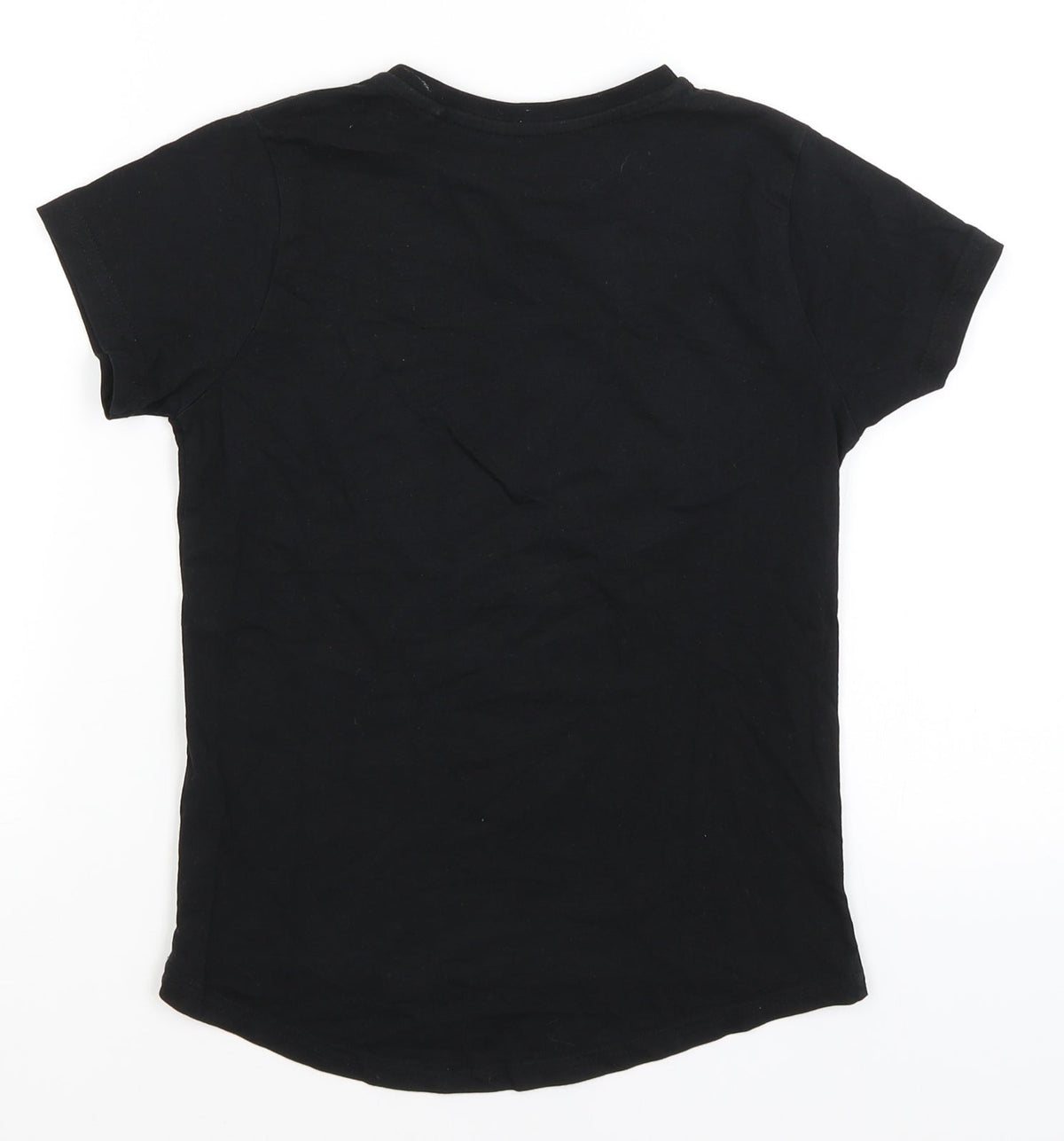 Back view of Primark girls’ black basic t-shirt, size 7-8, years - flossing