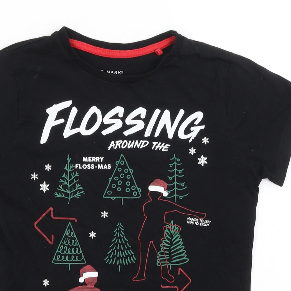 Close-up detail of Primark girls’ black basic t-shirt, size 7-8, years - flossing