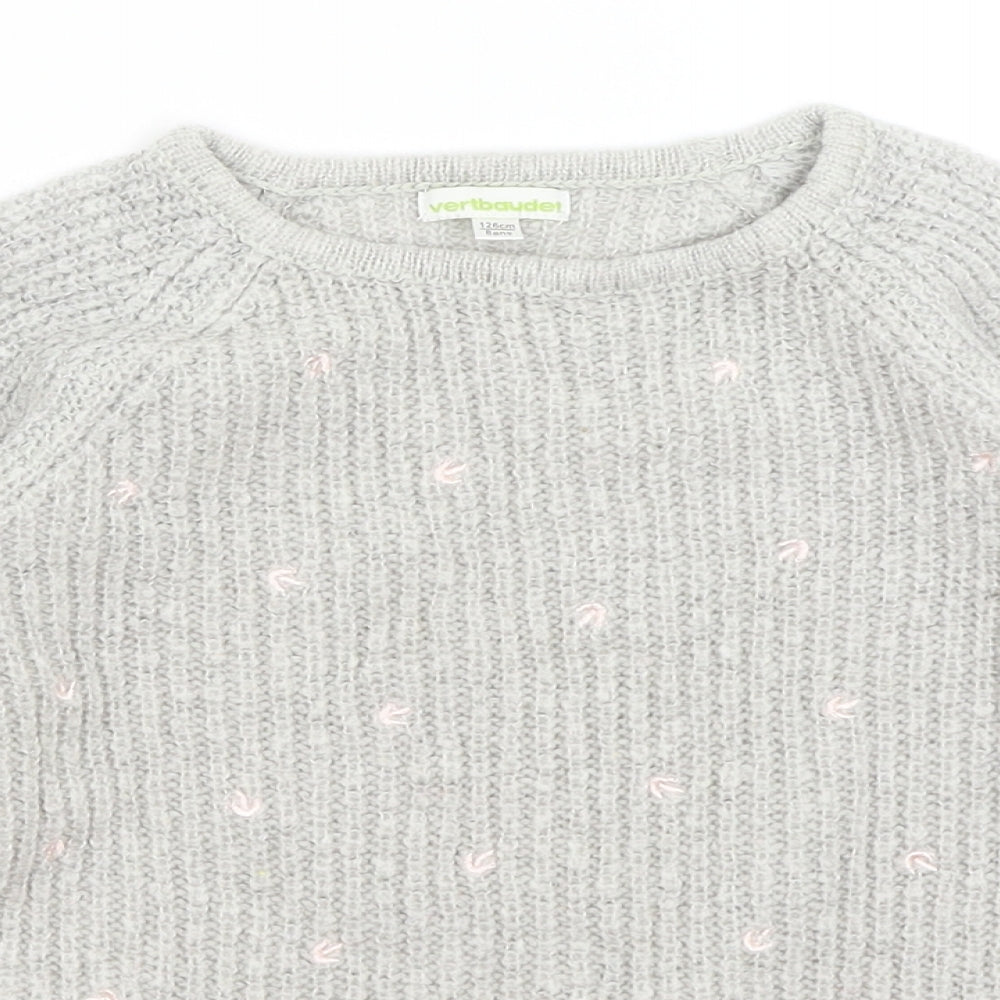 Close-up detail of Vertbaydet girls’ grey jumper, size 8, years