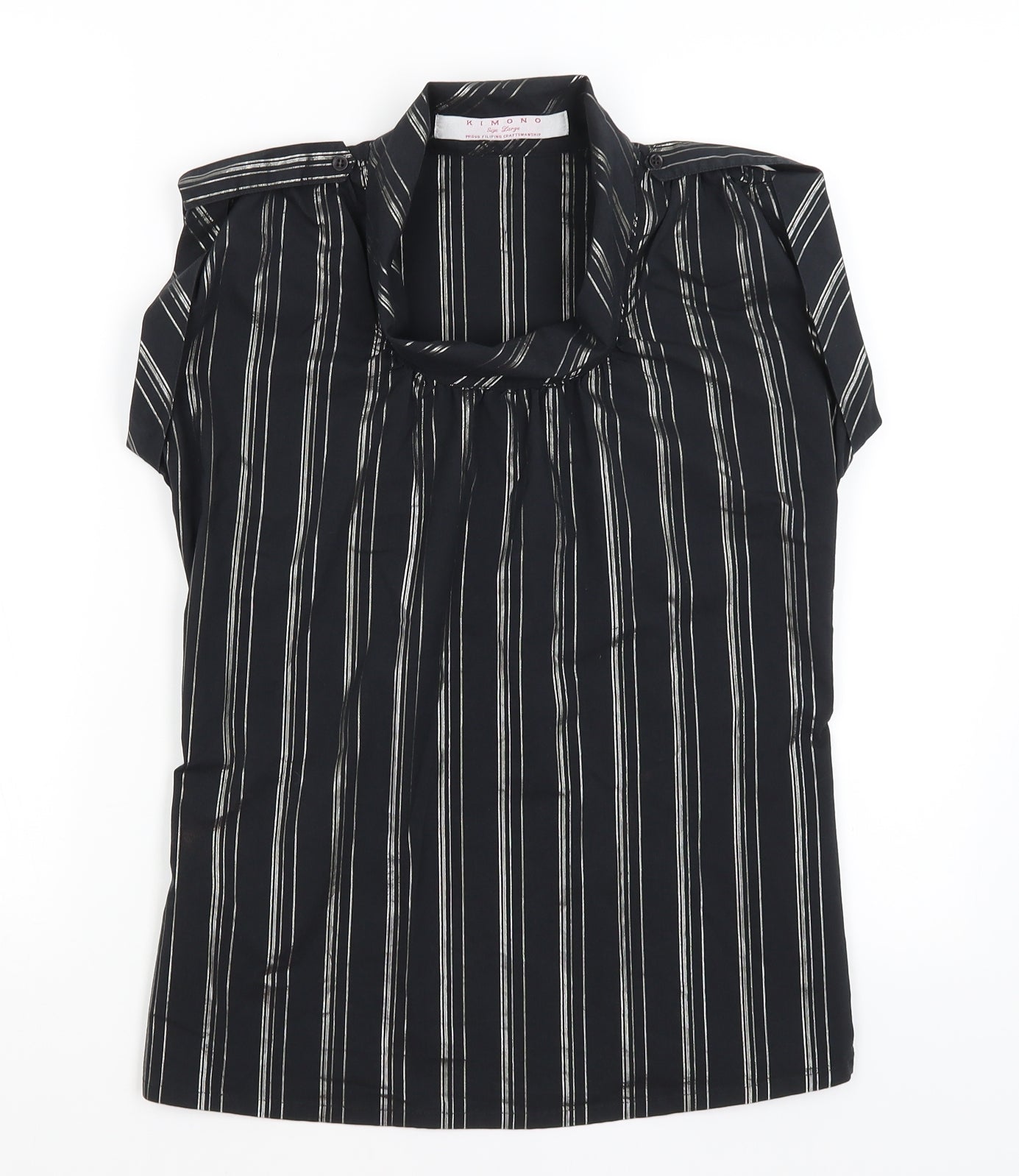 Kimono Womens Black Striped  Tunic T-Shirt Size L