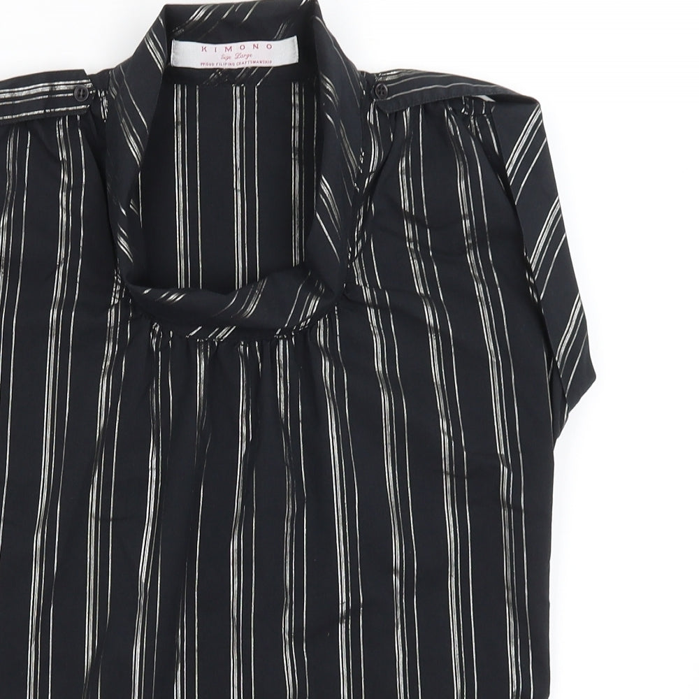 Kimono Womens Black Striped  Tunic T-Shirt Size L