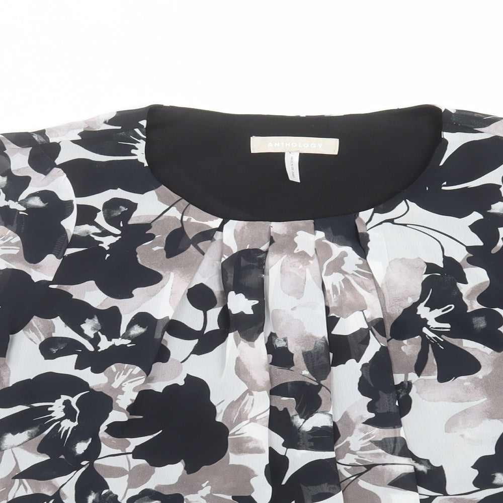 Anthology Womens Black Floral  Basic Blouse Size 12
