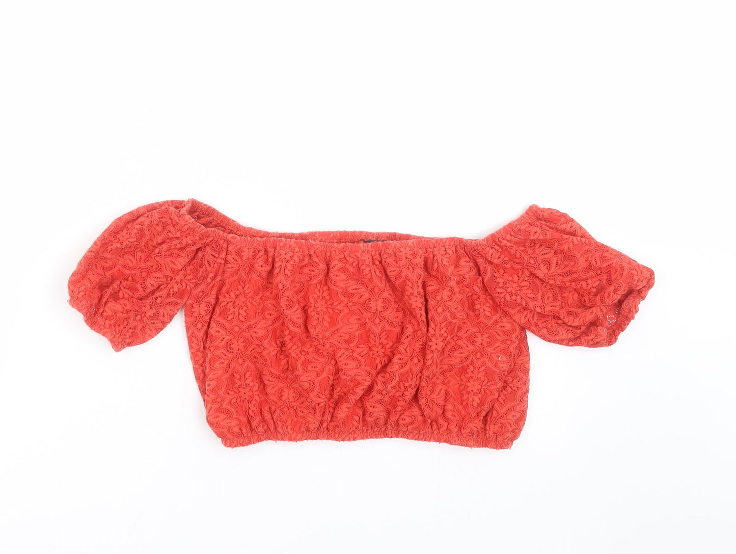 Womens UK Size 10 Topshop Red Cropped Blouse